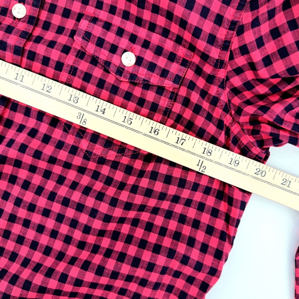 Tommy Hilfiger Button Up Womens Large Red Black Gingham Roll Tab Sleeves - Picture 9 of 12